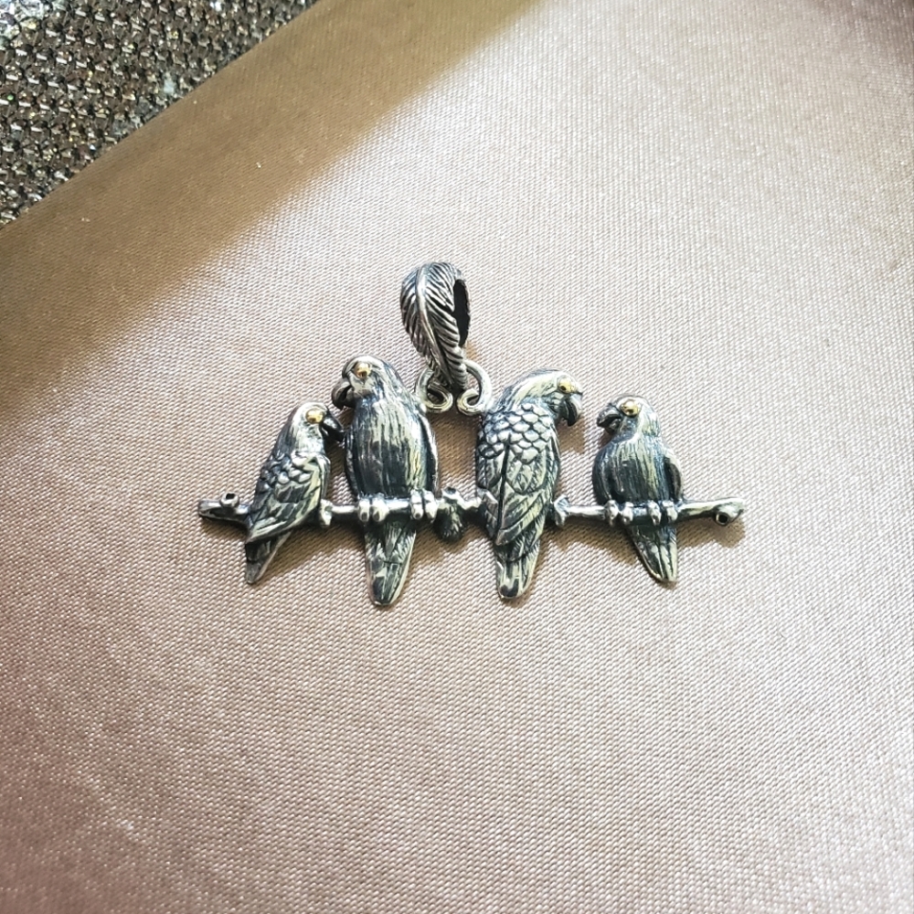 Samuel B. Sterling 18k Gold Birds on Branch Pendant